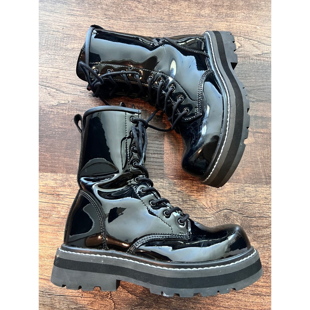 Avenger Work Boots Fortune A703 Black Patent Leather Safety Toe Boots Womens 7